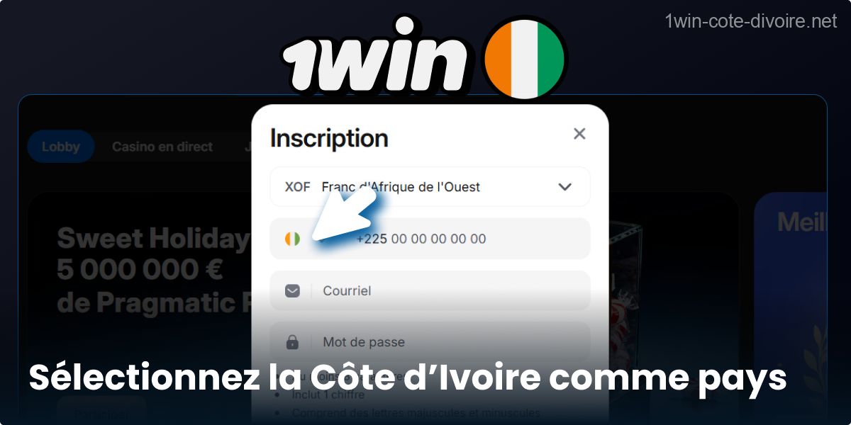 Indiquez la région CI pour votre compte 1Win