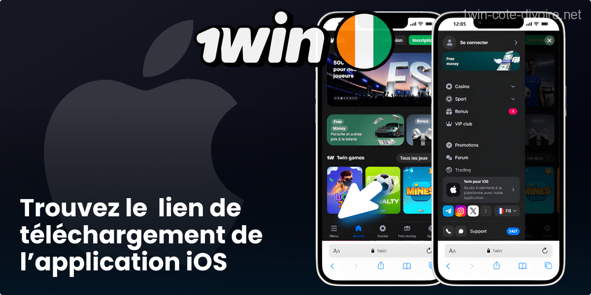 Repérez l’option d’installation iOS de 1Win