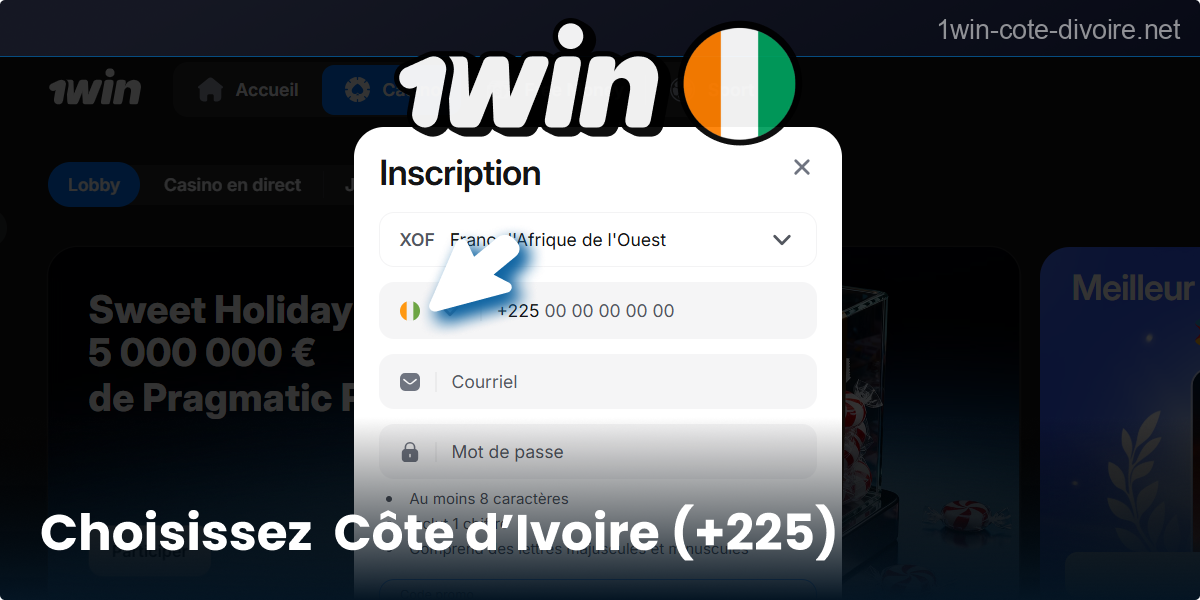 Indiquez l’indicatif CI pour votre inscription 1Win