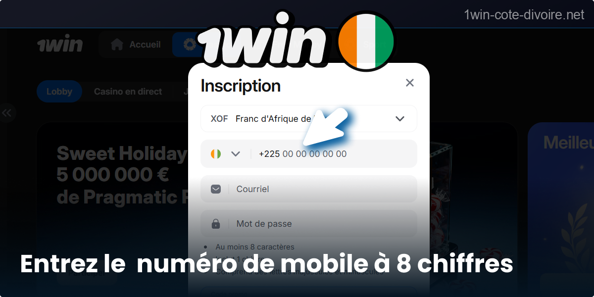 Saisissez votre téléphone pour créer un compte 1Win